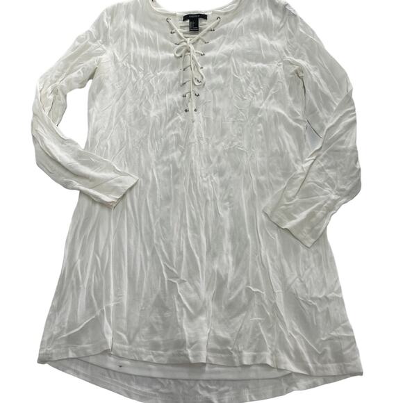 Forever 21 Dress Womens Small White Lace Up Mini Shift Summer Coastal - Picture 1 of 7